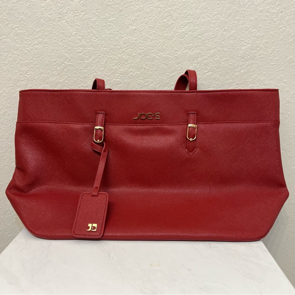 Joe's Jeans Red Vegan Leather Tote Bag
